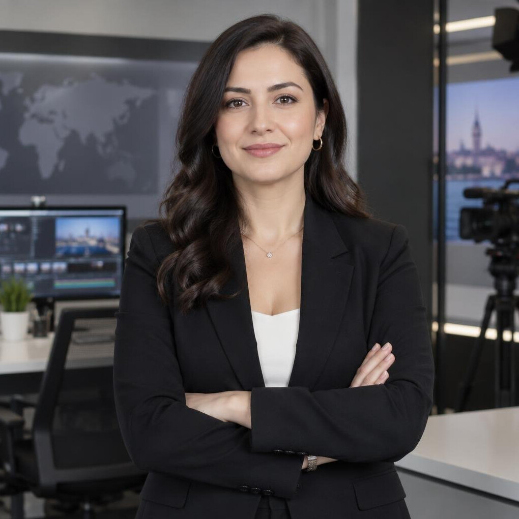 Turkish woman crisis management consultant in professional attire posing confidently